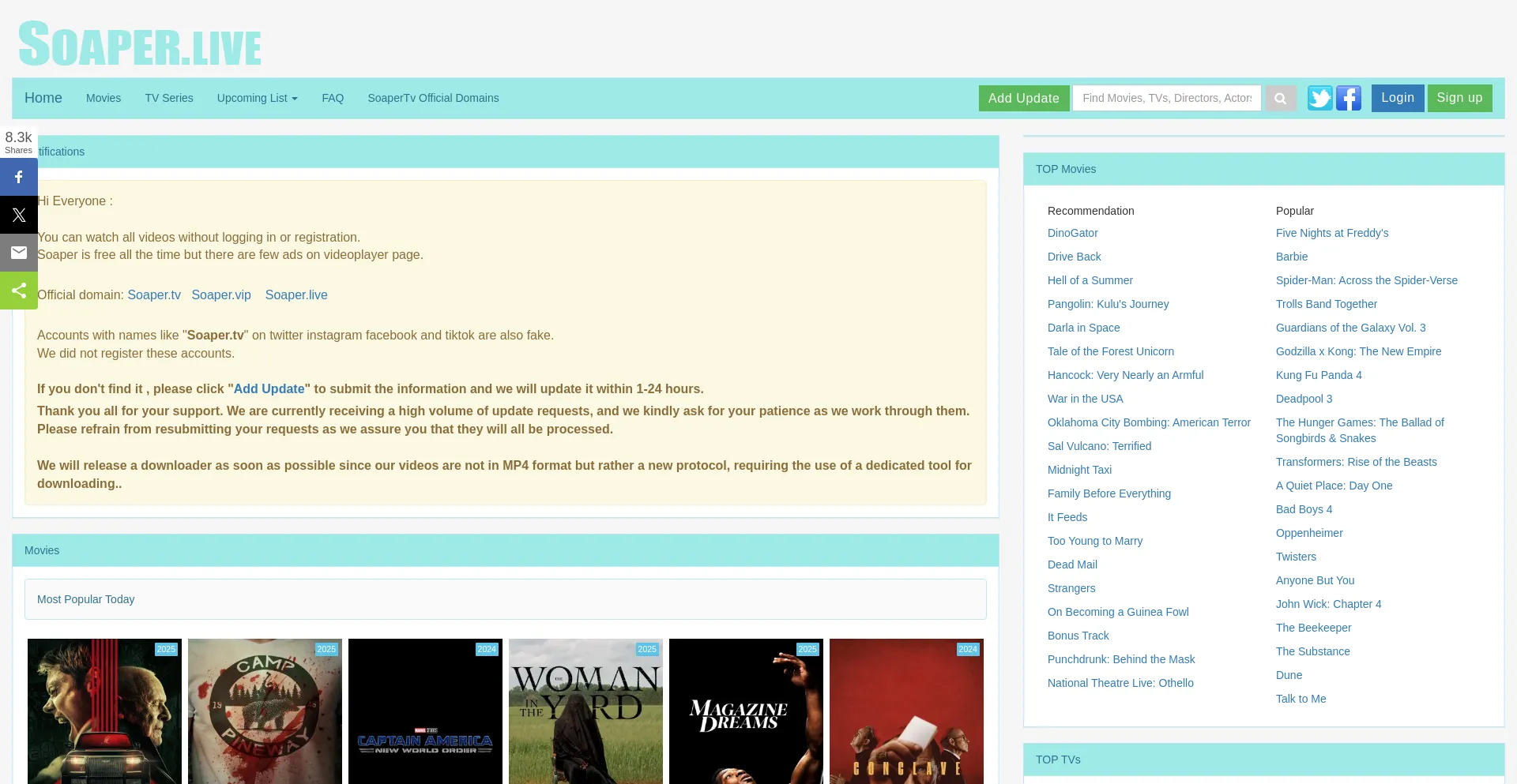 Website screenshot of Soaper.live