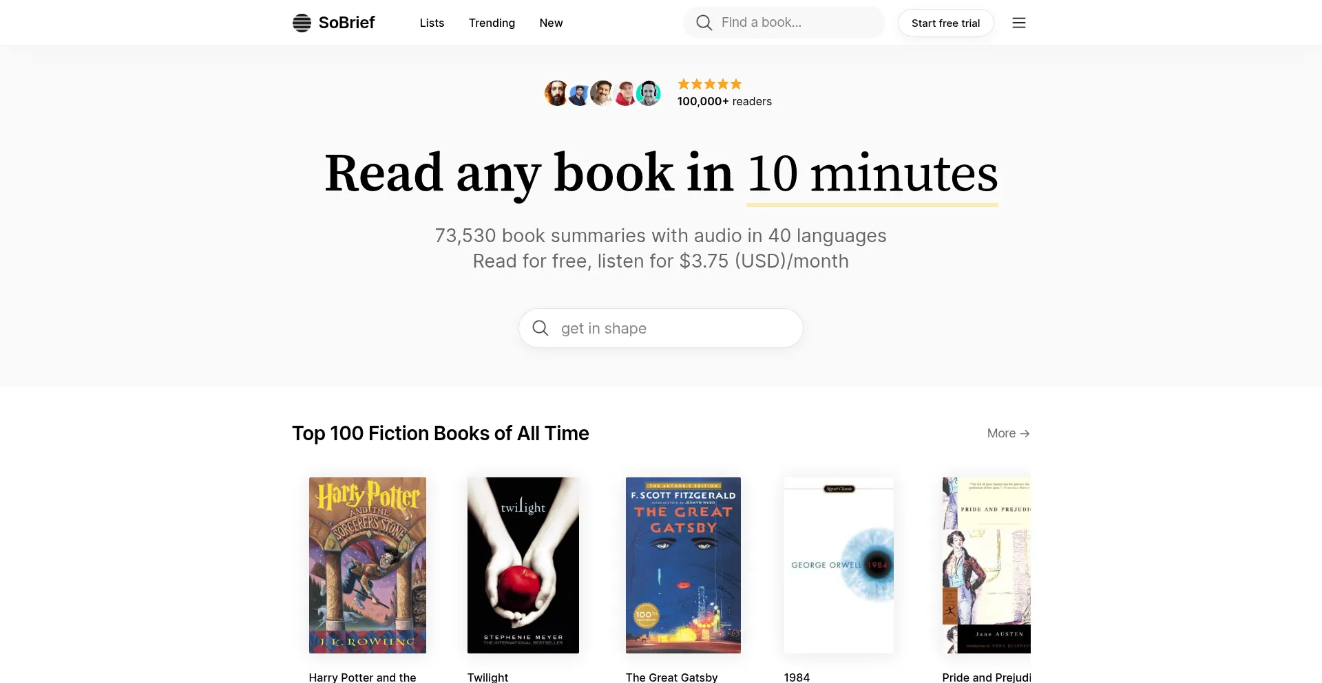 Website screenshot of Sobrief.com