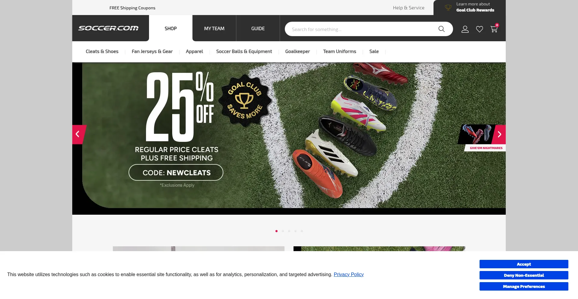 Website screenshot of Soccer.com