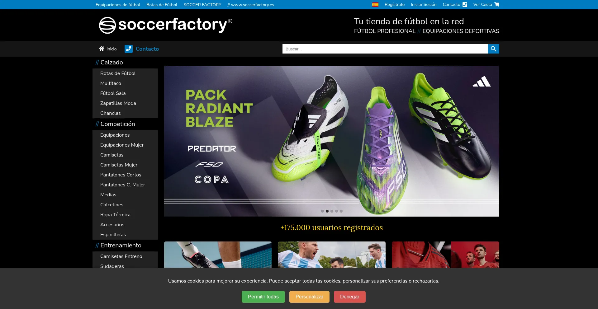 Website screenshot of Soccerfactory.com