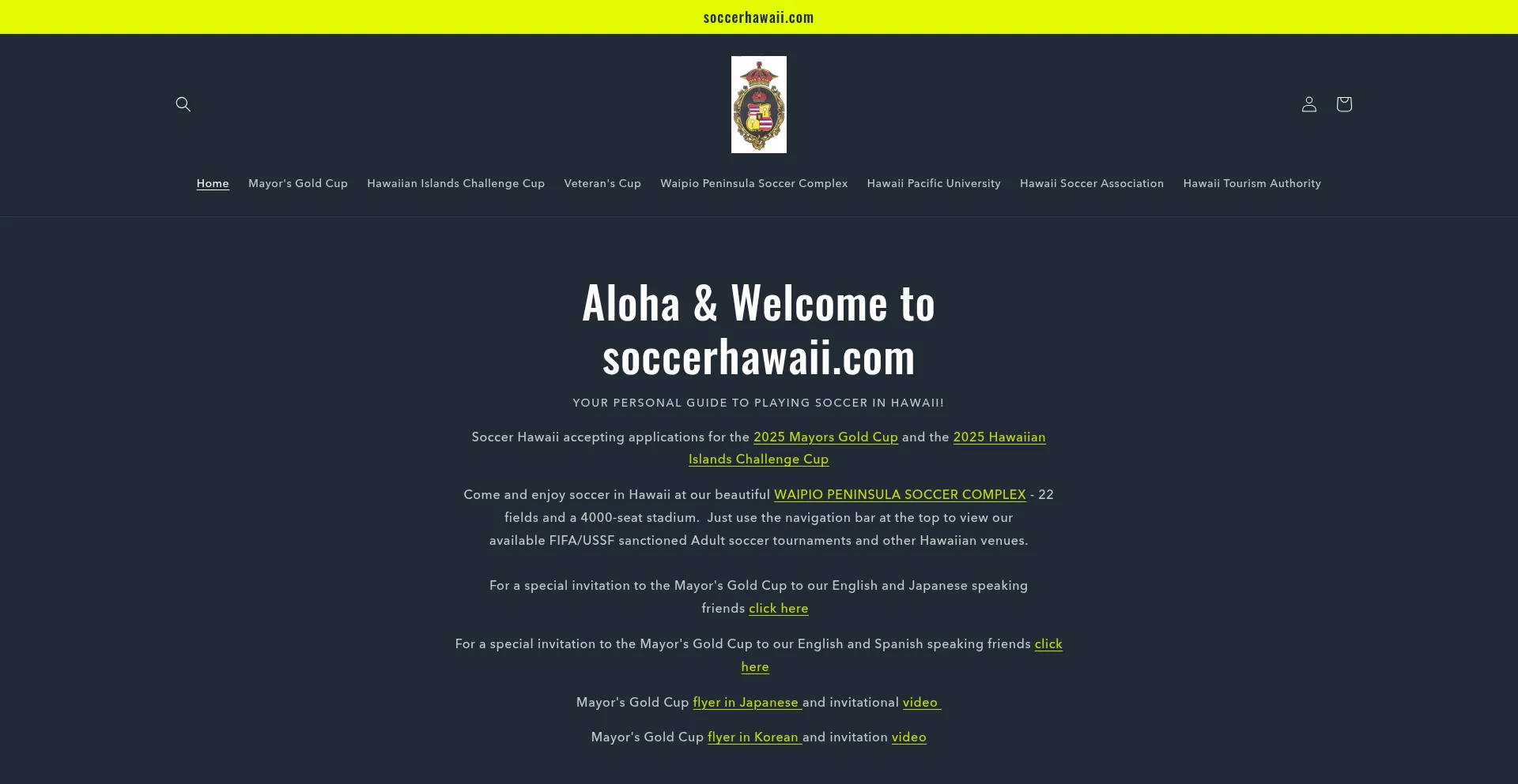 Website screenshot of Soccerhawaii.com