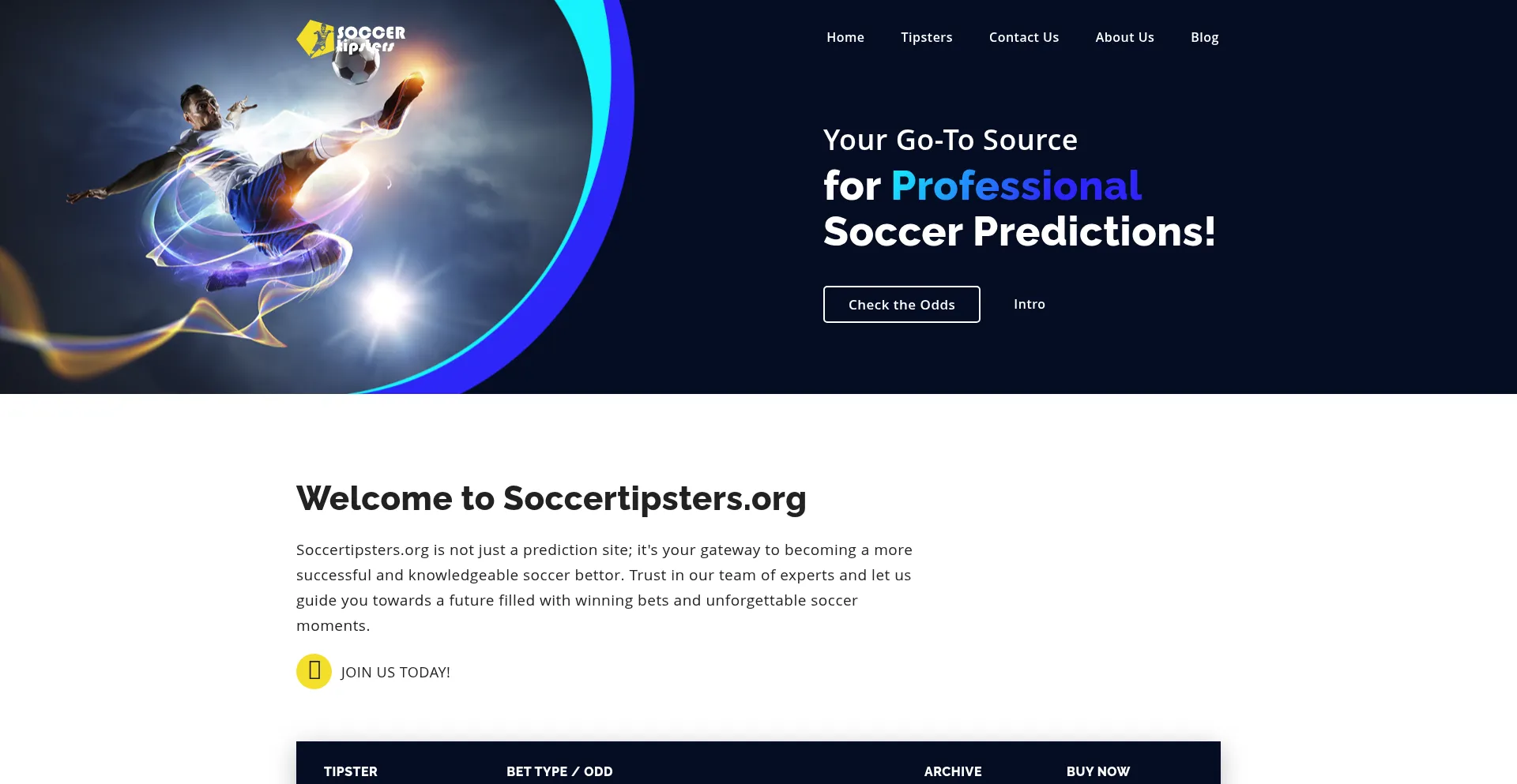 Website screenshot of Soccertipsters.org