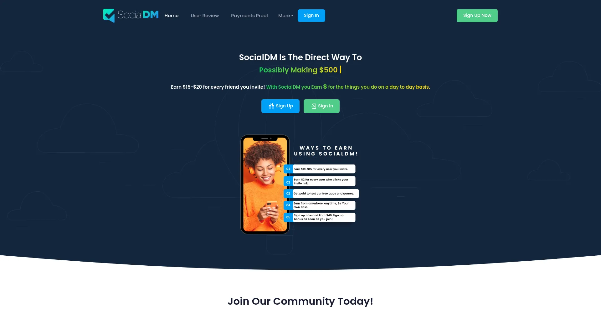 Website screenshot of Socialdm.co