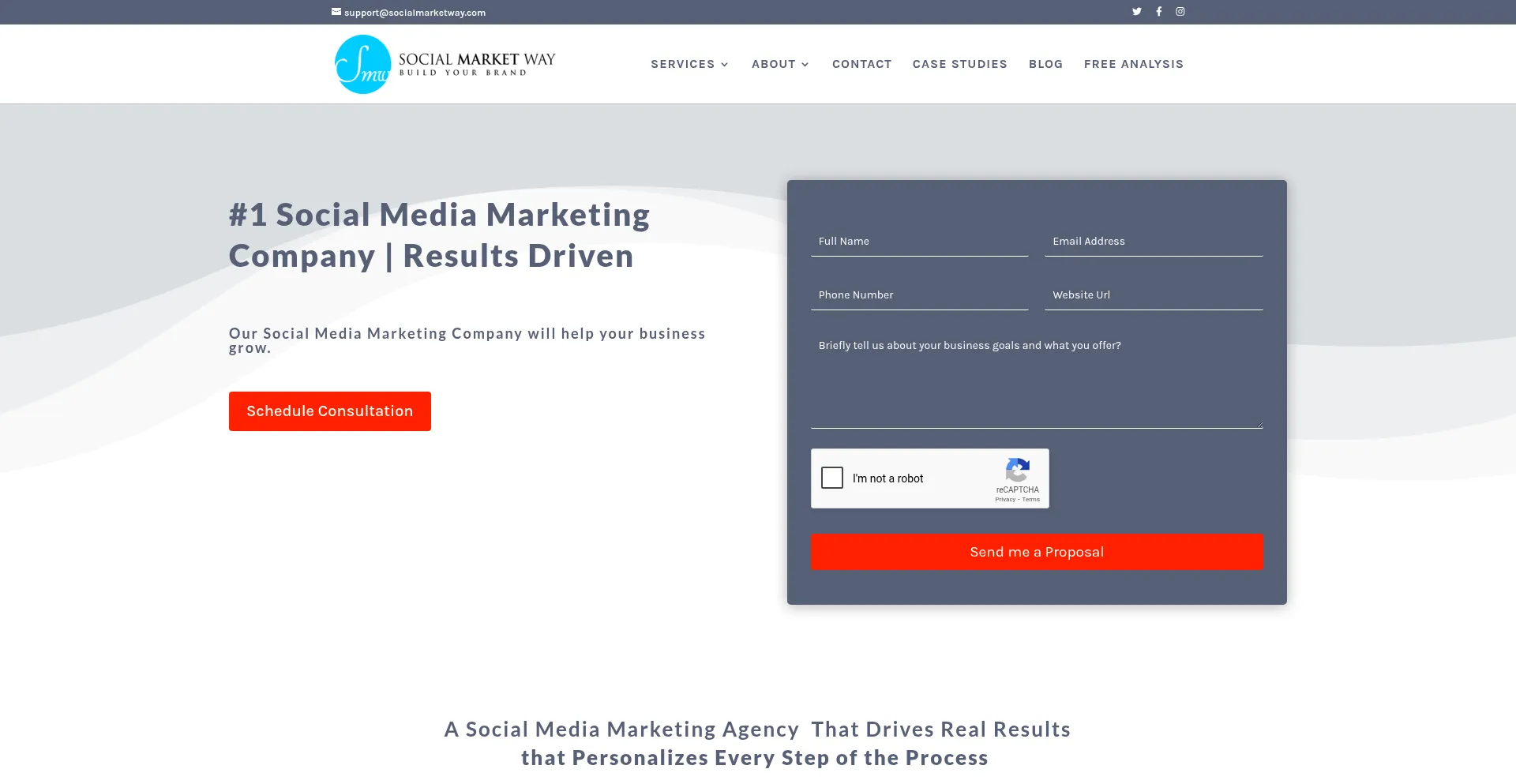 Website screenshot of Socialmarketway.com