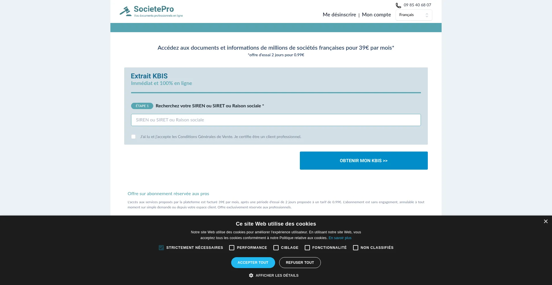 Website screenshot of Societepro.com