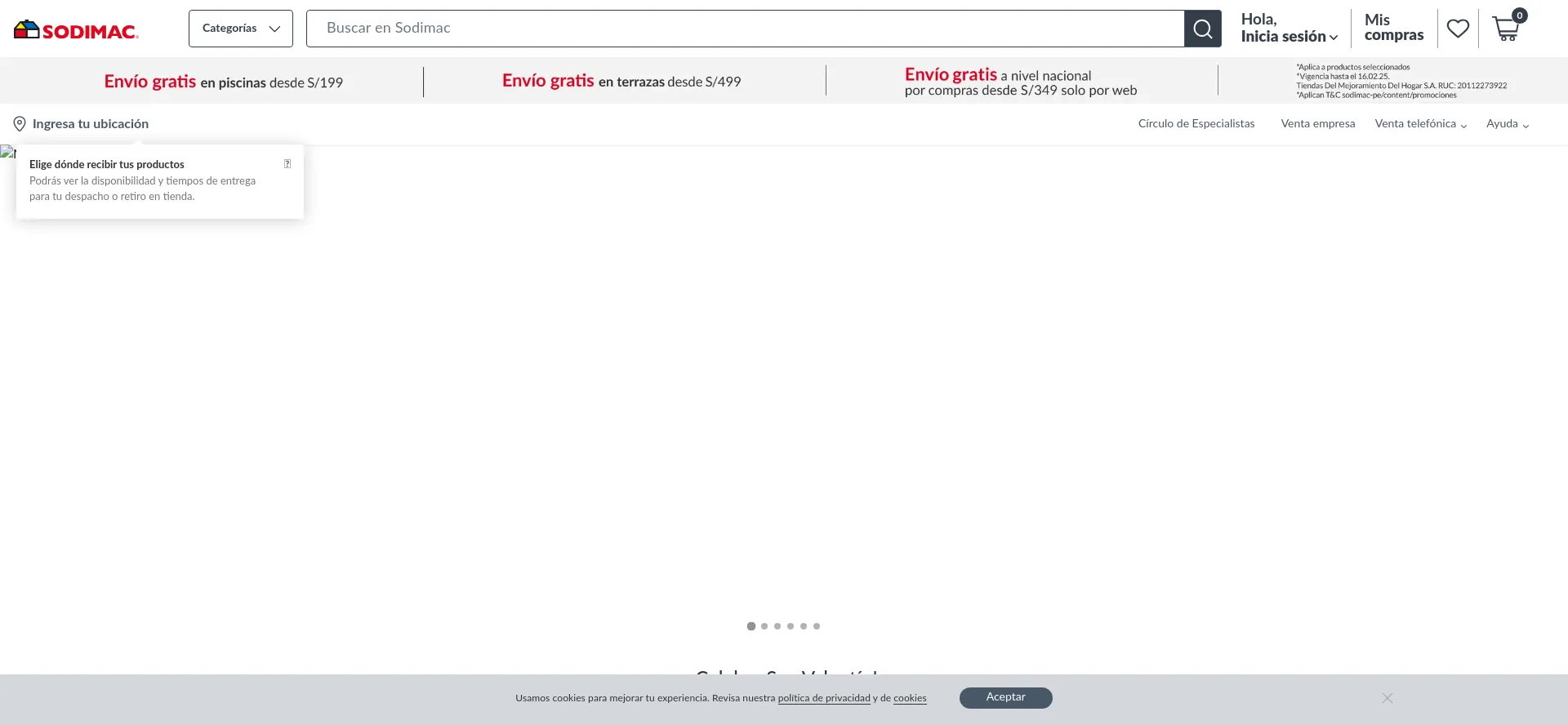 Website screenshot of Sodimac.com.pe