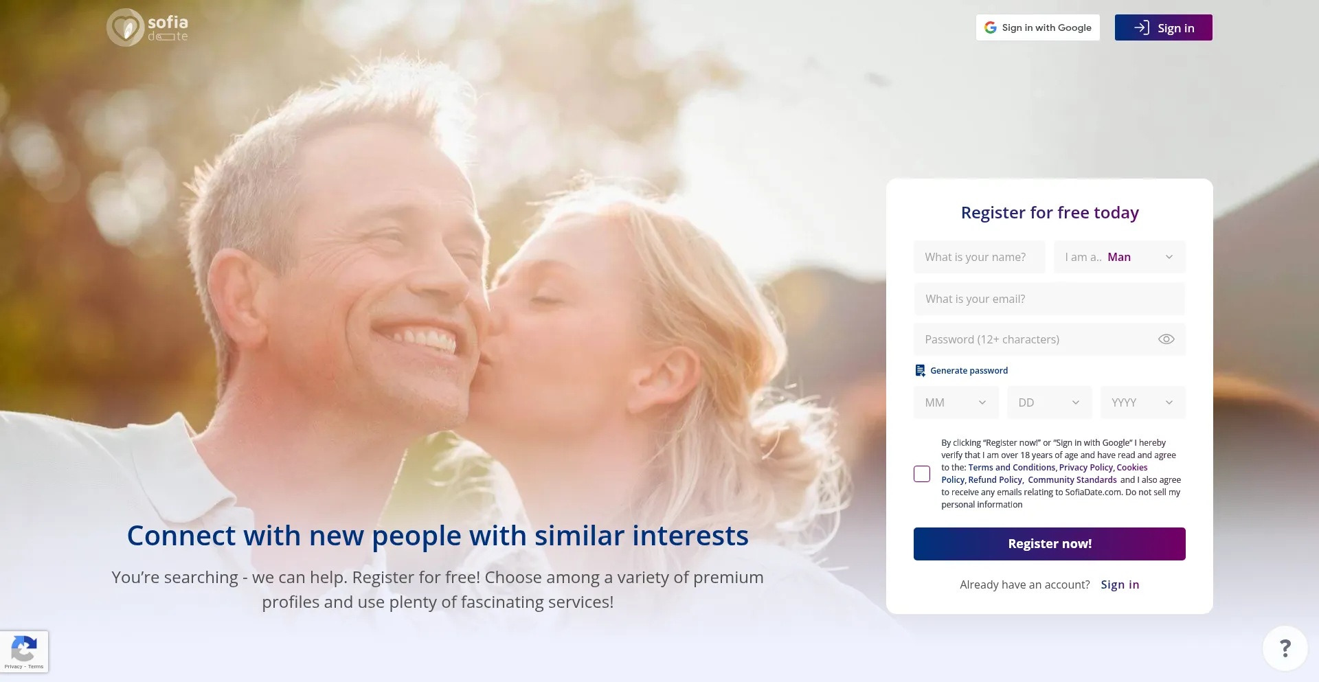 Website screenshot of Sofiadate.com
