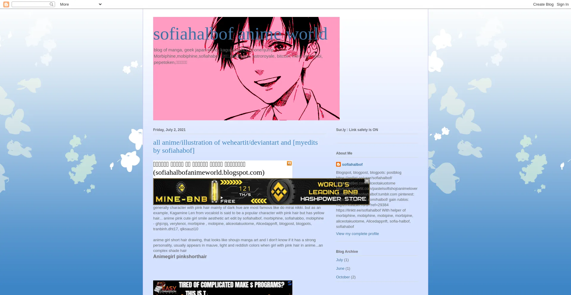 Website screenshot of Sofiahalbofanimeworld.blogspot.my