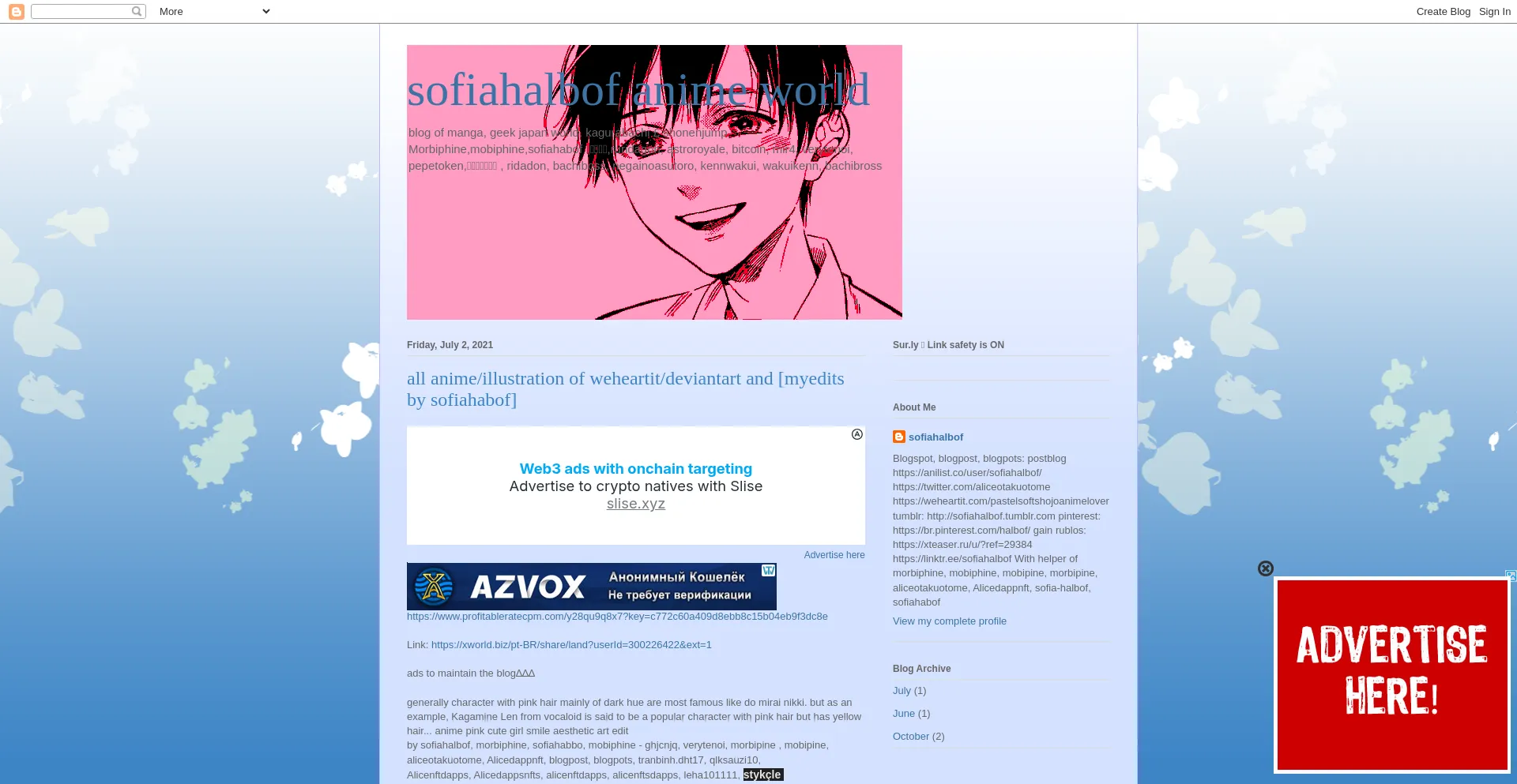 Website screenshot of Sofiahalbofanimeworld.blogspot.sk