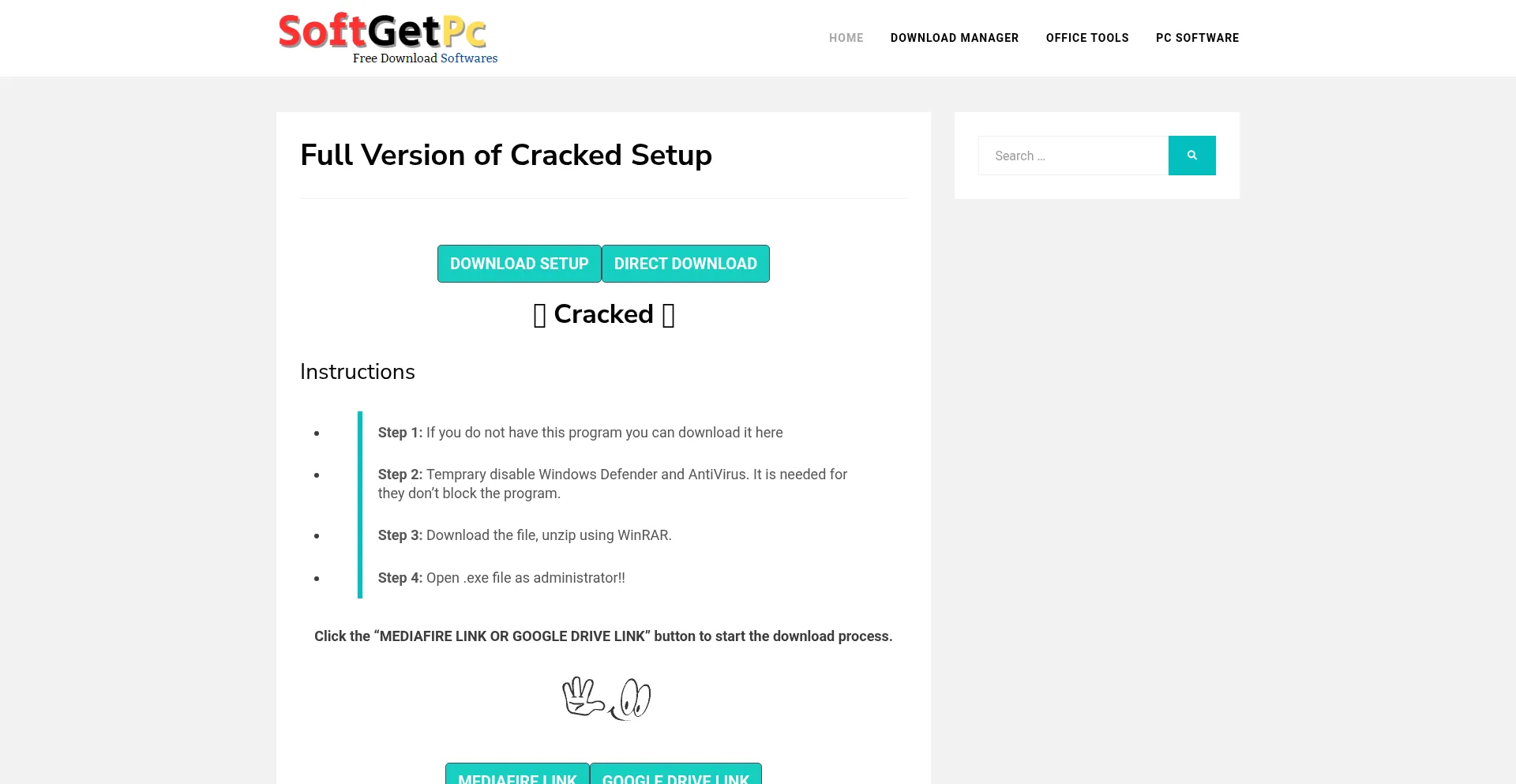 Website screenshot of Softgetpc.com