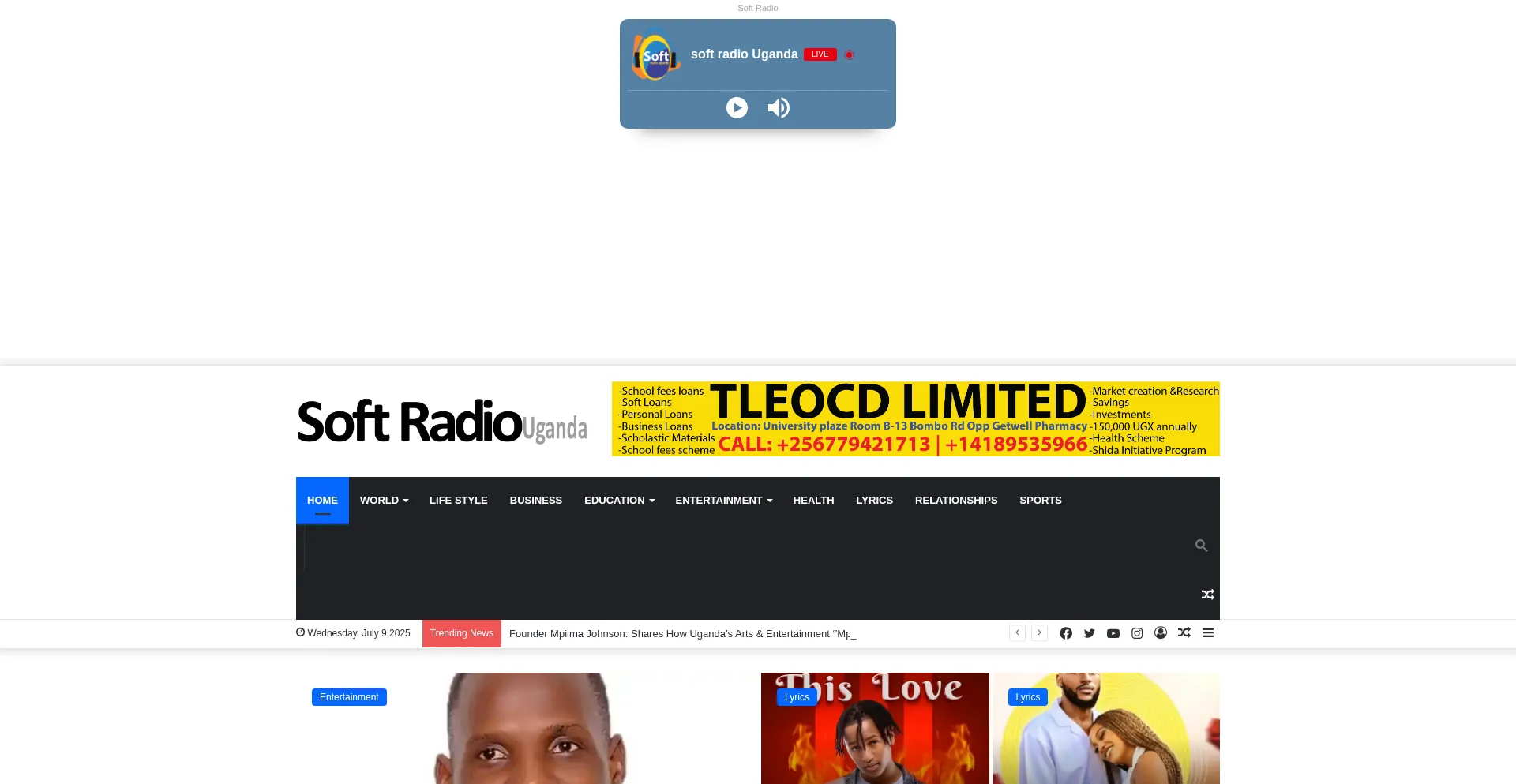 Website screenshot of Softradiouganda.com