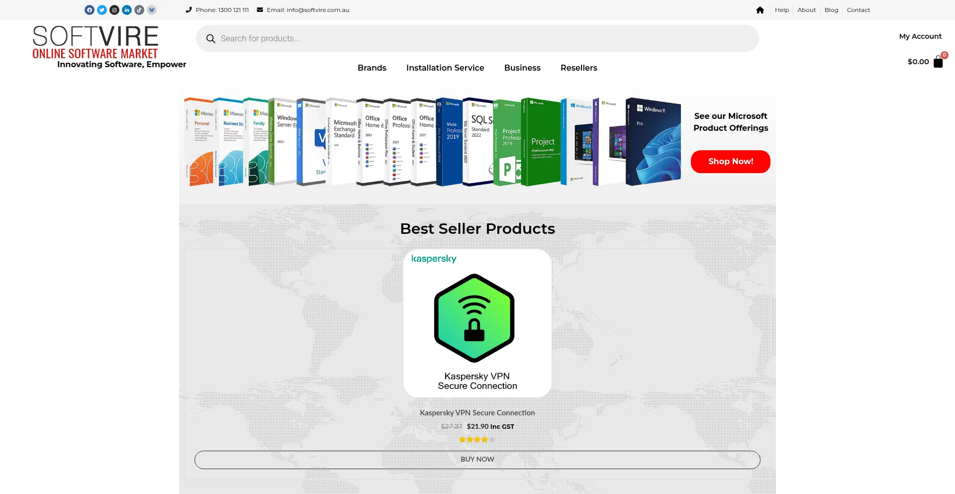 Website screenshot of Softvire.com.au