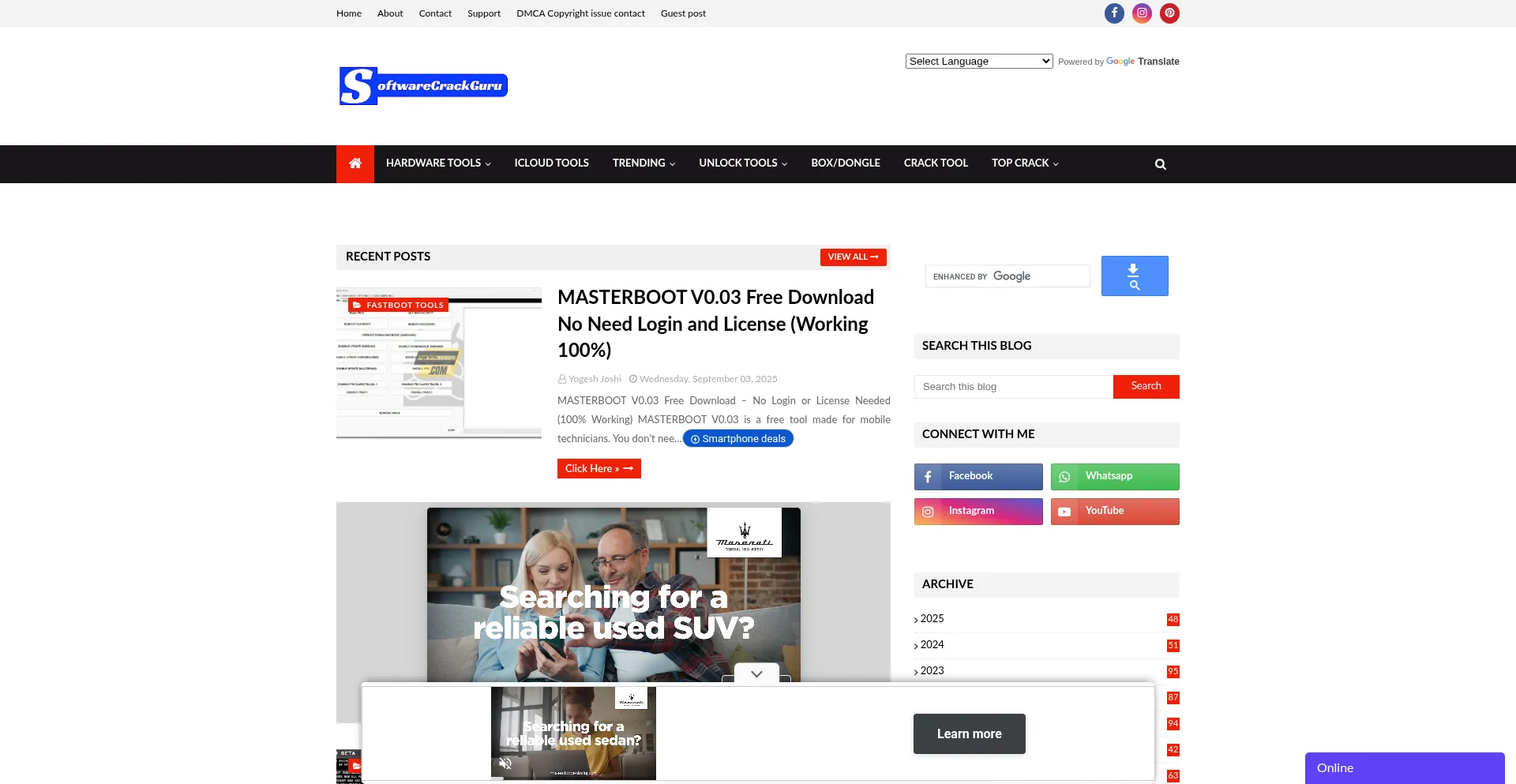 Website screenshot of Softwarecrackguru.com