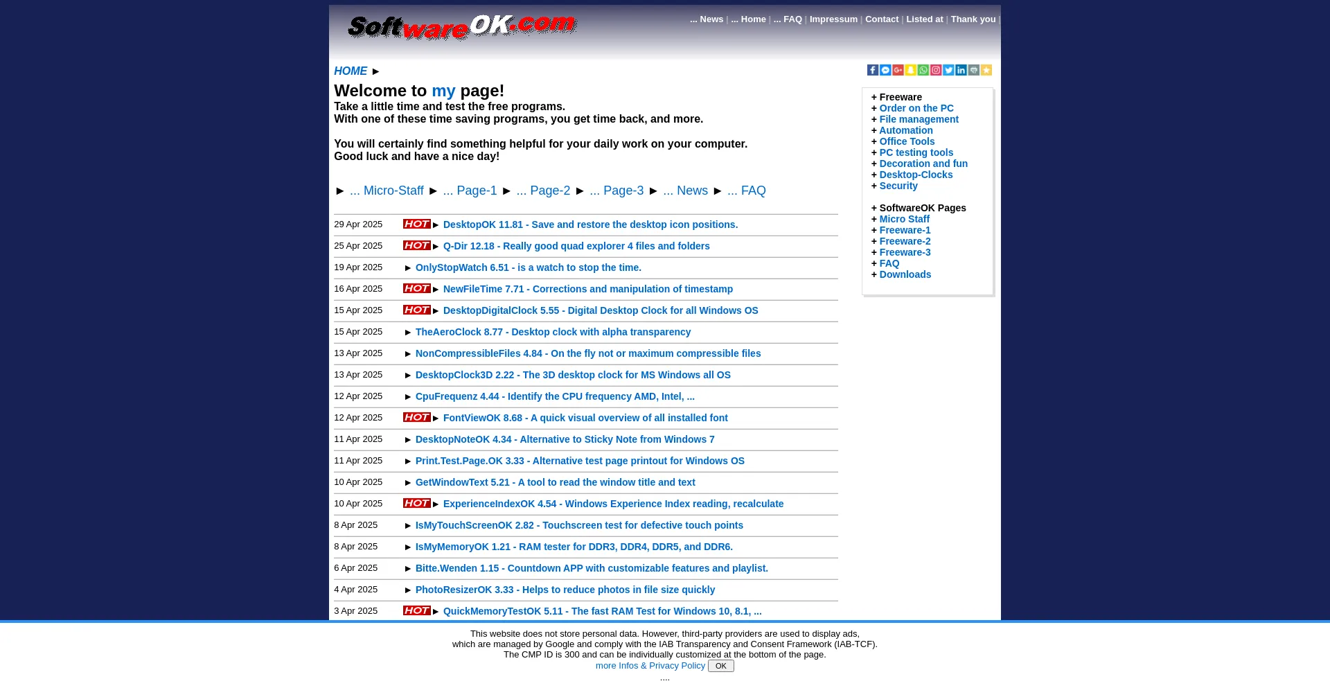 Website screenshot of Softwareok.com
