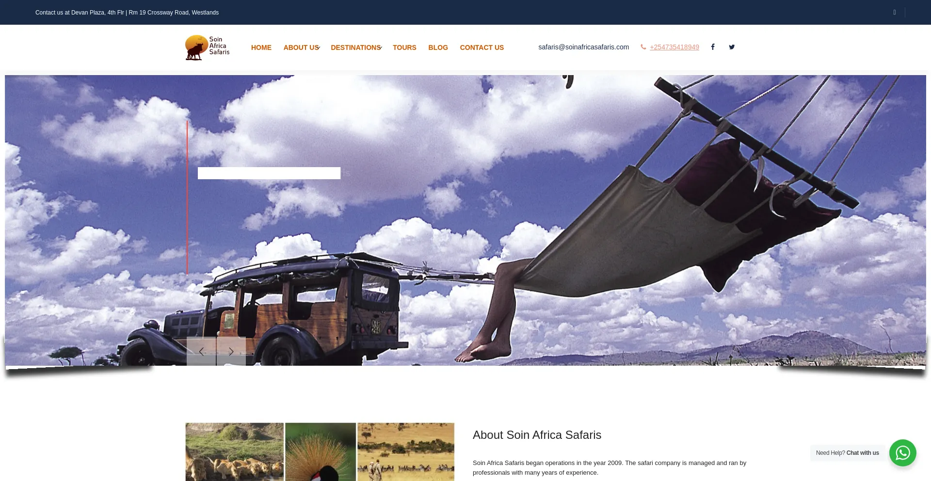 Website screenshot of Soinafricasafaris.com