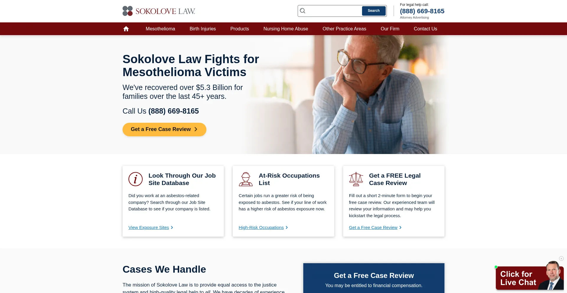 Website screenshot of Sokolovelaw.com