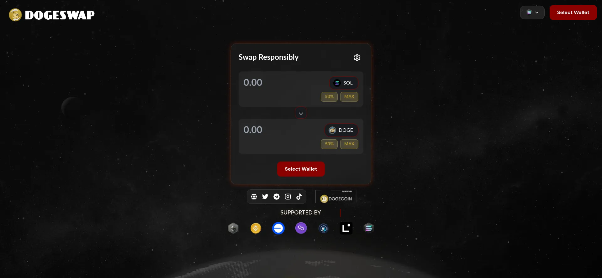 Website screenshot of Solana.dogeswap.co