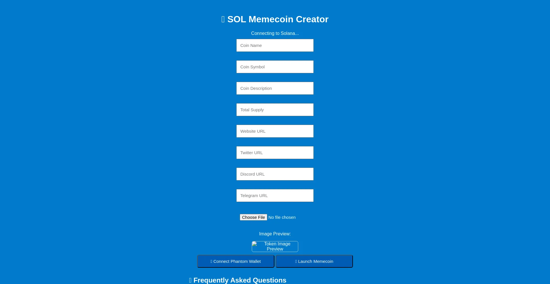 Website screenshot of Solcoincreator.com