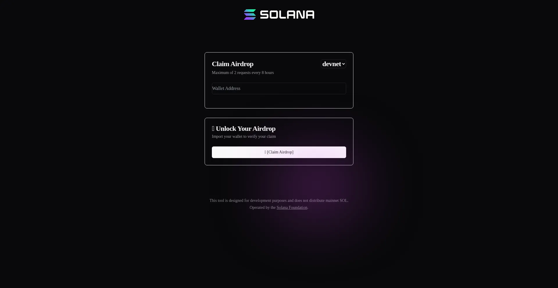 Website screenshot of Soldrop.w3claim.xyz