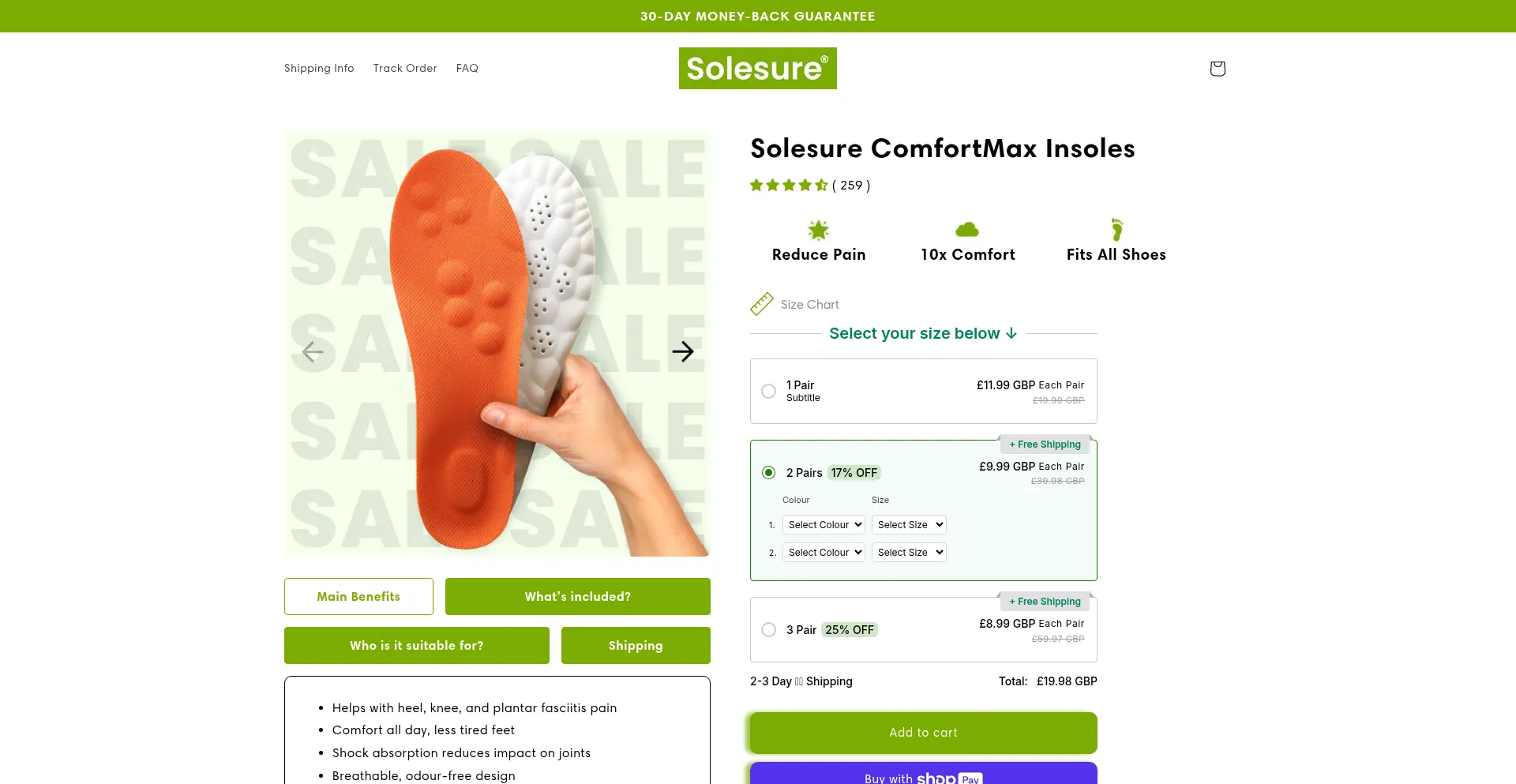 Website screenshot of Solesure.shop
