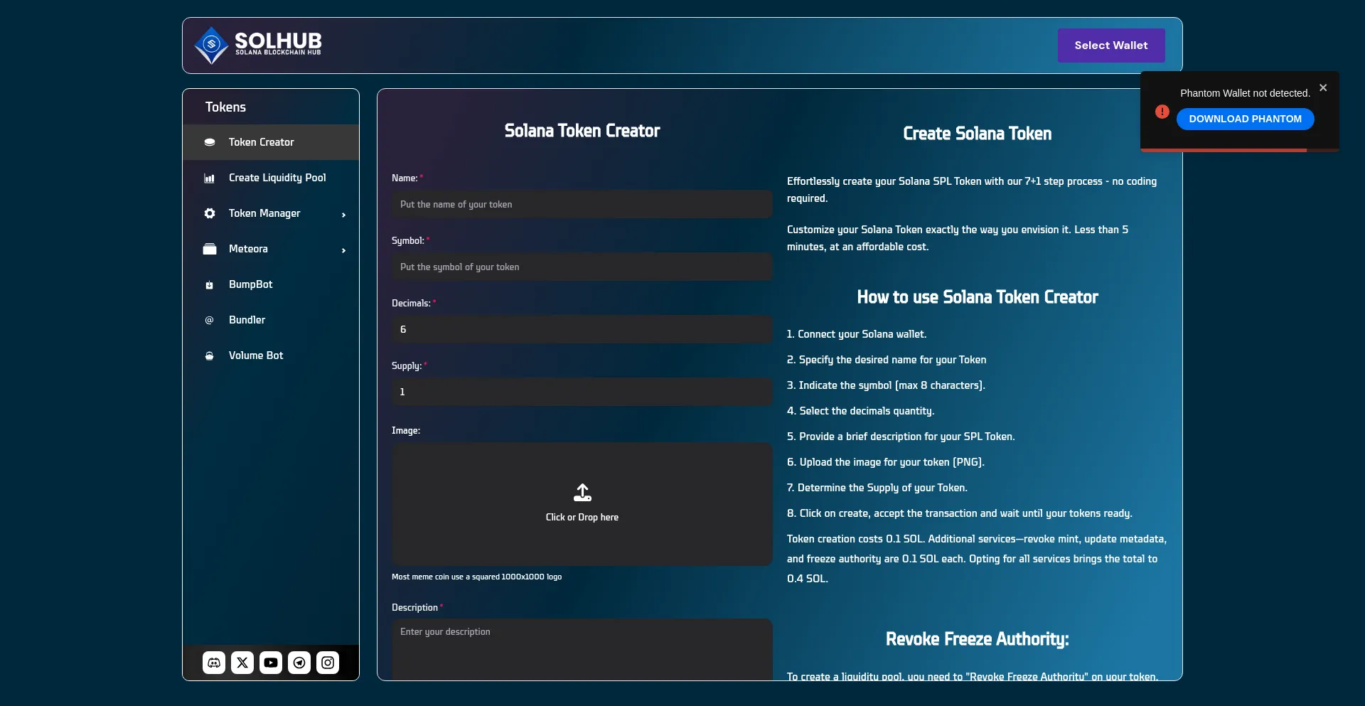 Website screenshot of Solhub.io