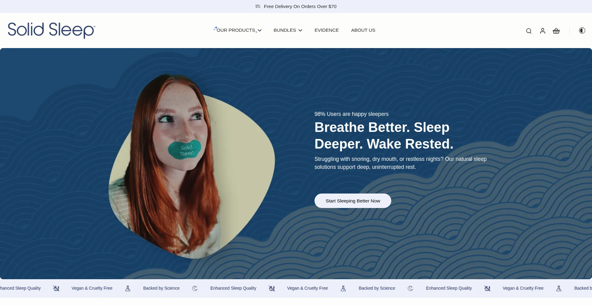 Website screenshot of Solidsleepnow.com