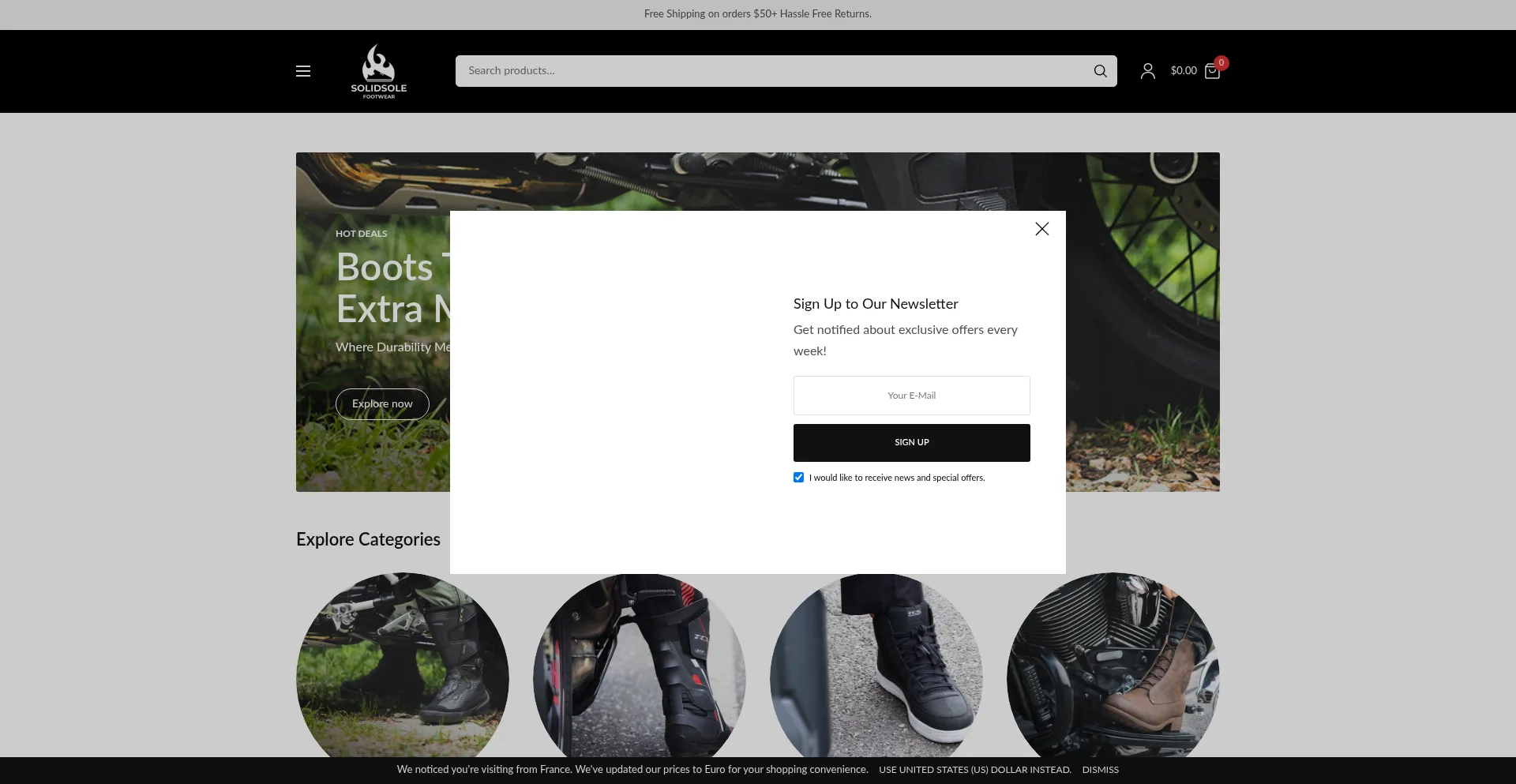 Website screenshot of Solidsole.com