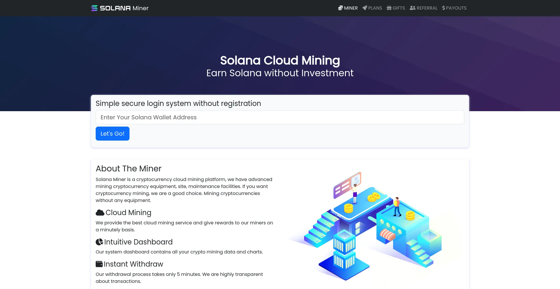 Website screenshot of Solminer.one