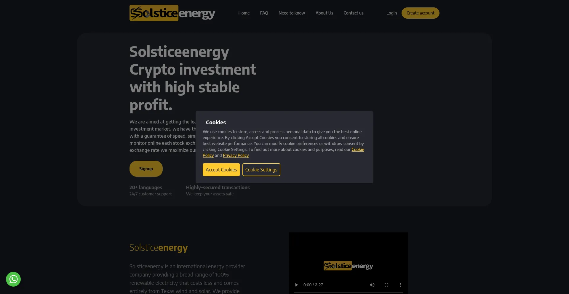 Website screenshot of Solsticeenergy.ltd