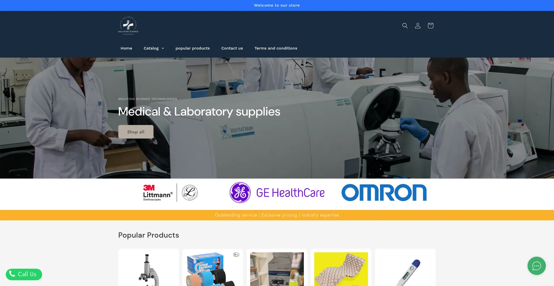 Website screenshot of Solutionscience.co.ke