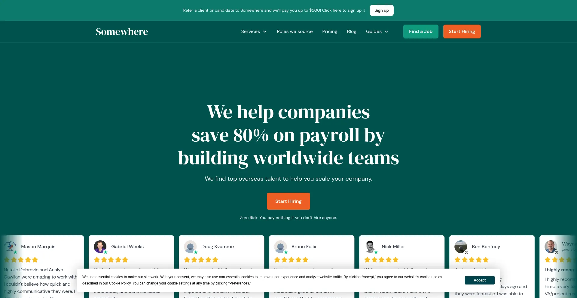 Website screenshot of Somewhere.com