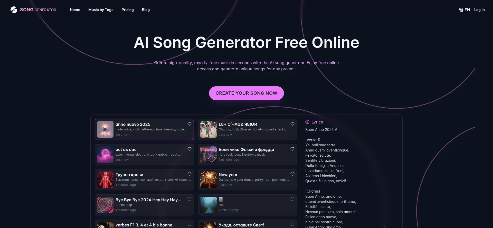 Website screenshot of Songgenerator.io