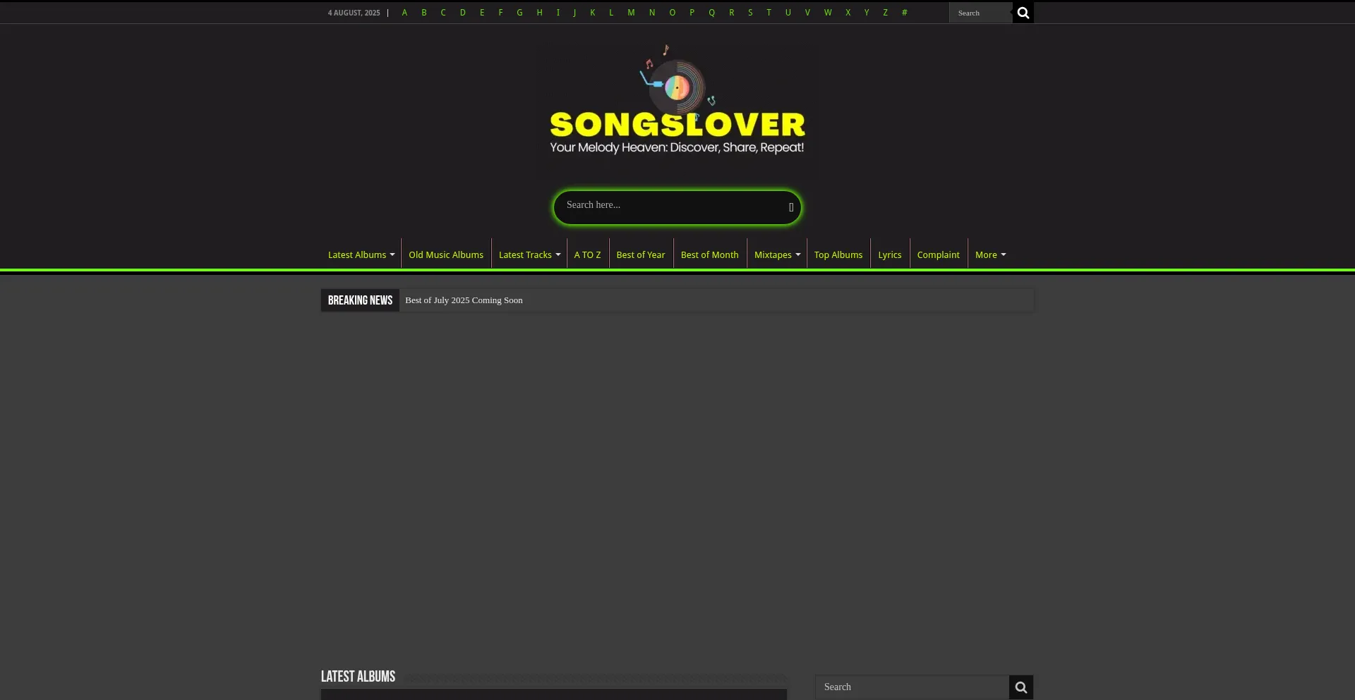 Website screenshot of Songslover.com