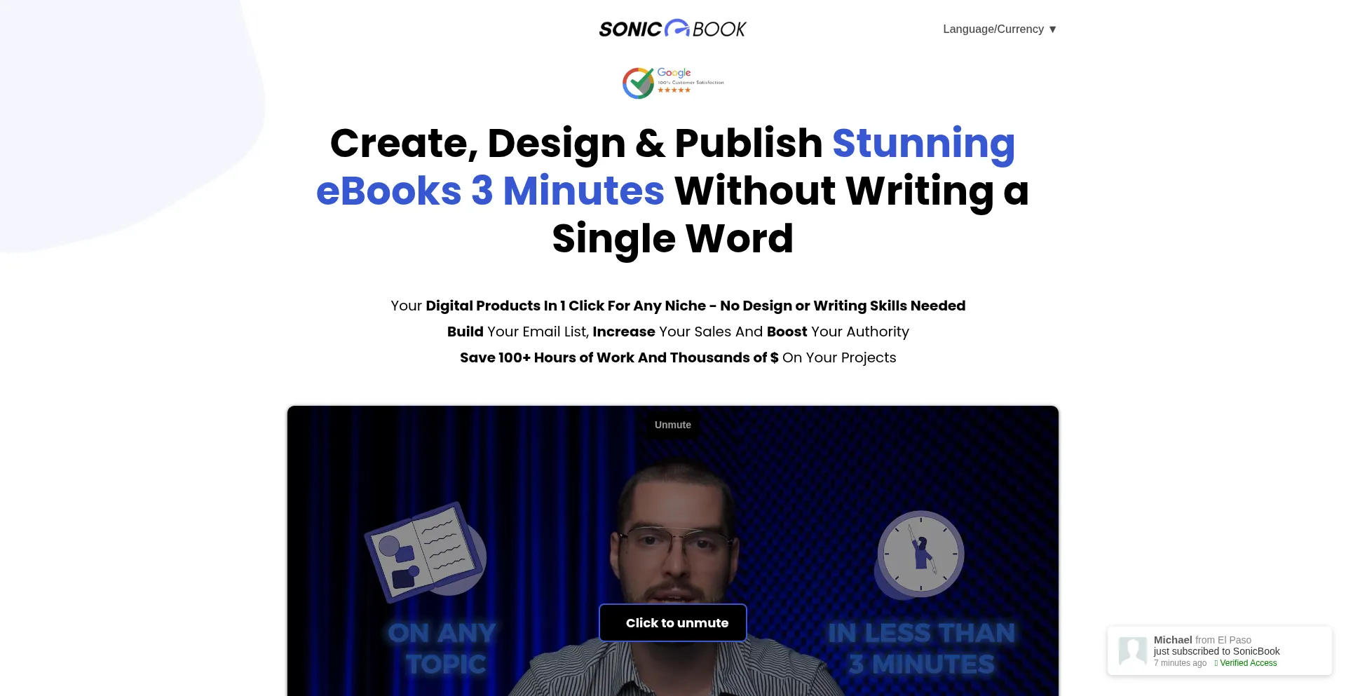 Website screenshot of Sonicbook.ai