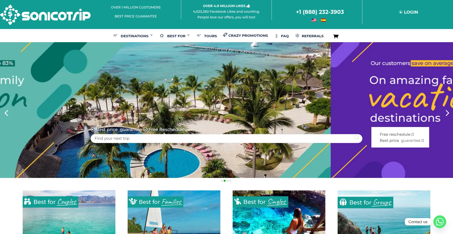 Website screenshot of Sonicotrip.com