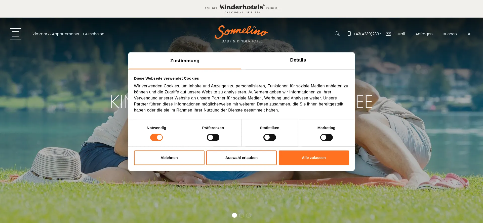 Website screenshot of Sonnelino.at
