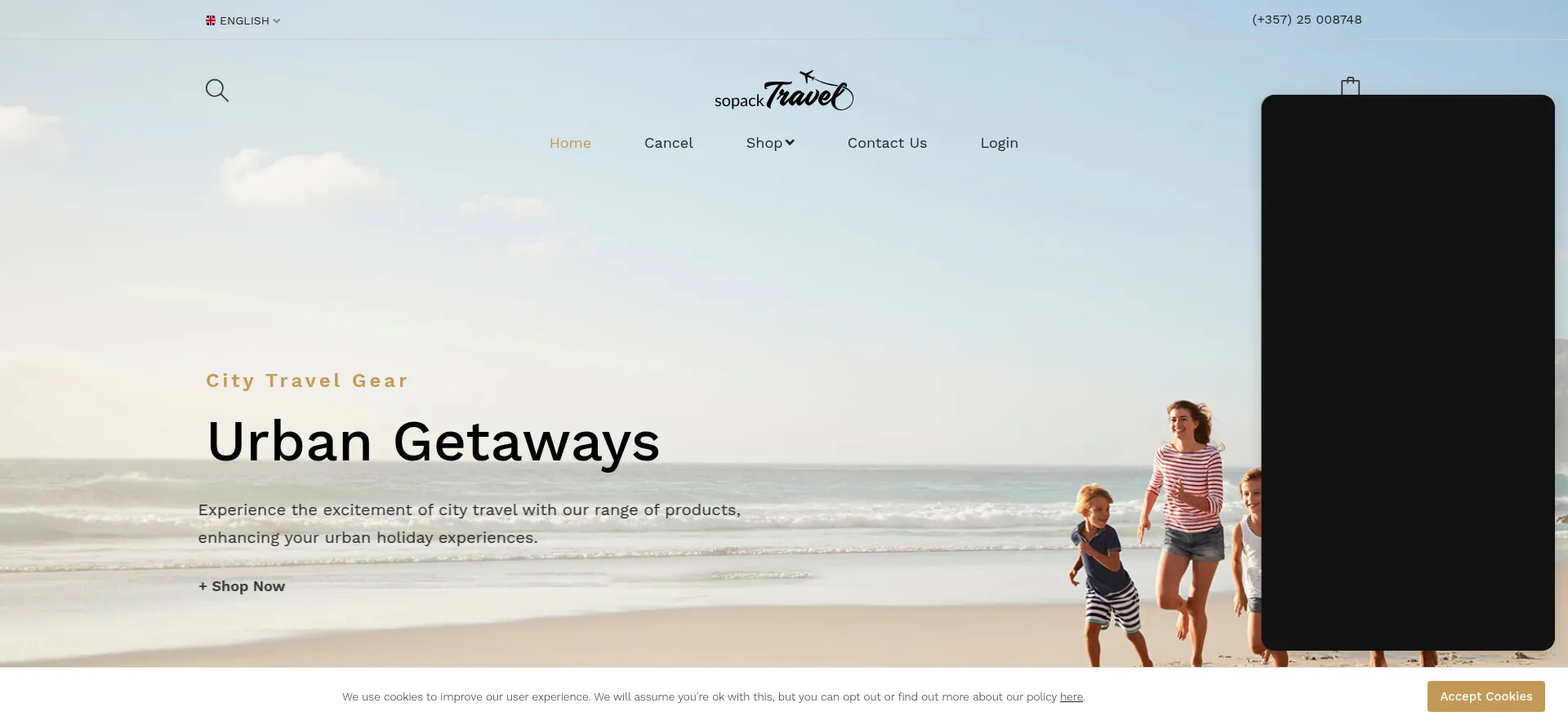 Website screenshot of Sopacktravel.com