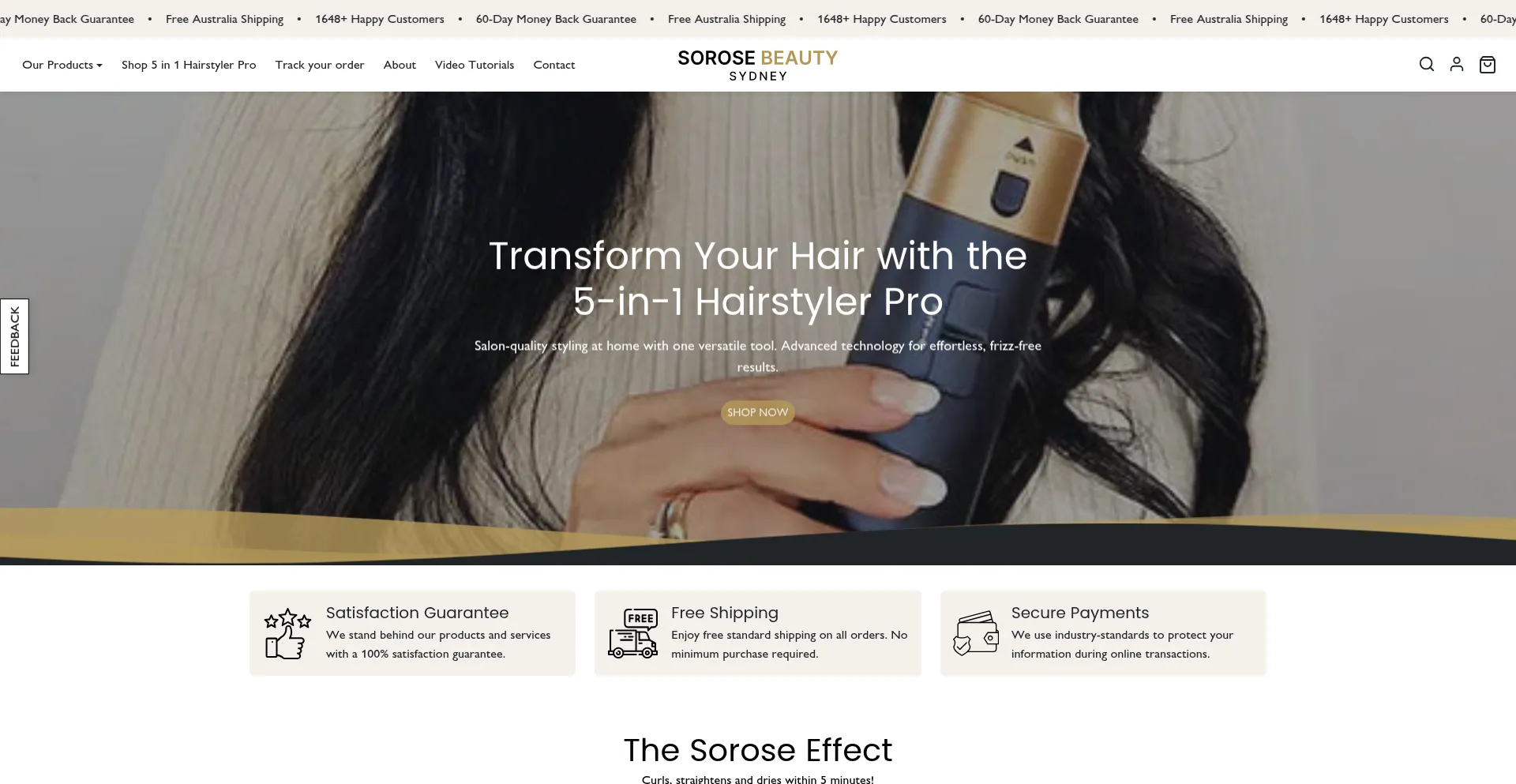 Website screenshot of Sorosebeauty.com