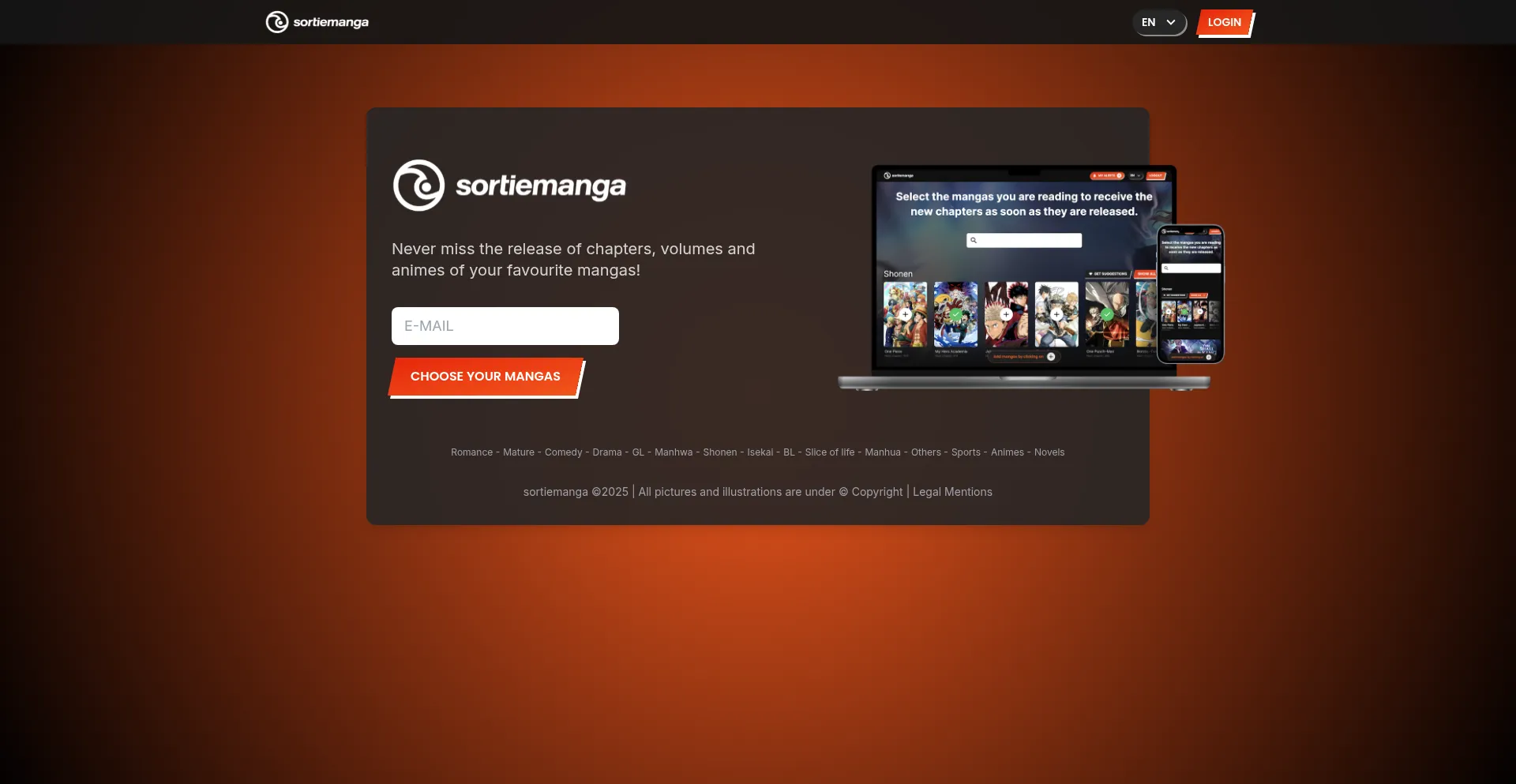 Website screenshot of Sortiemanga.com