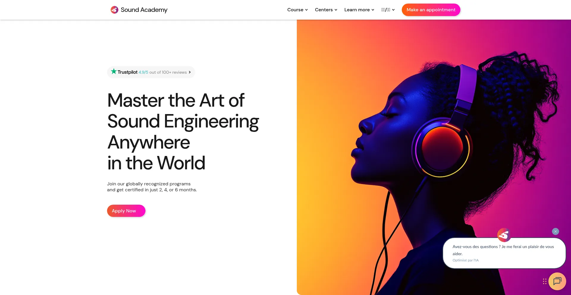 Website screenshot of Sound-academy.fr