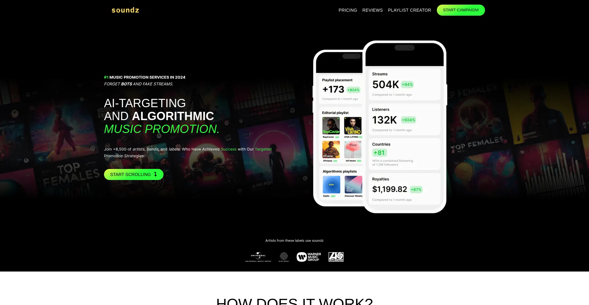 Website screenshot of Soundz.vip