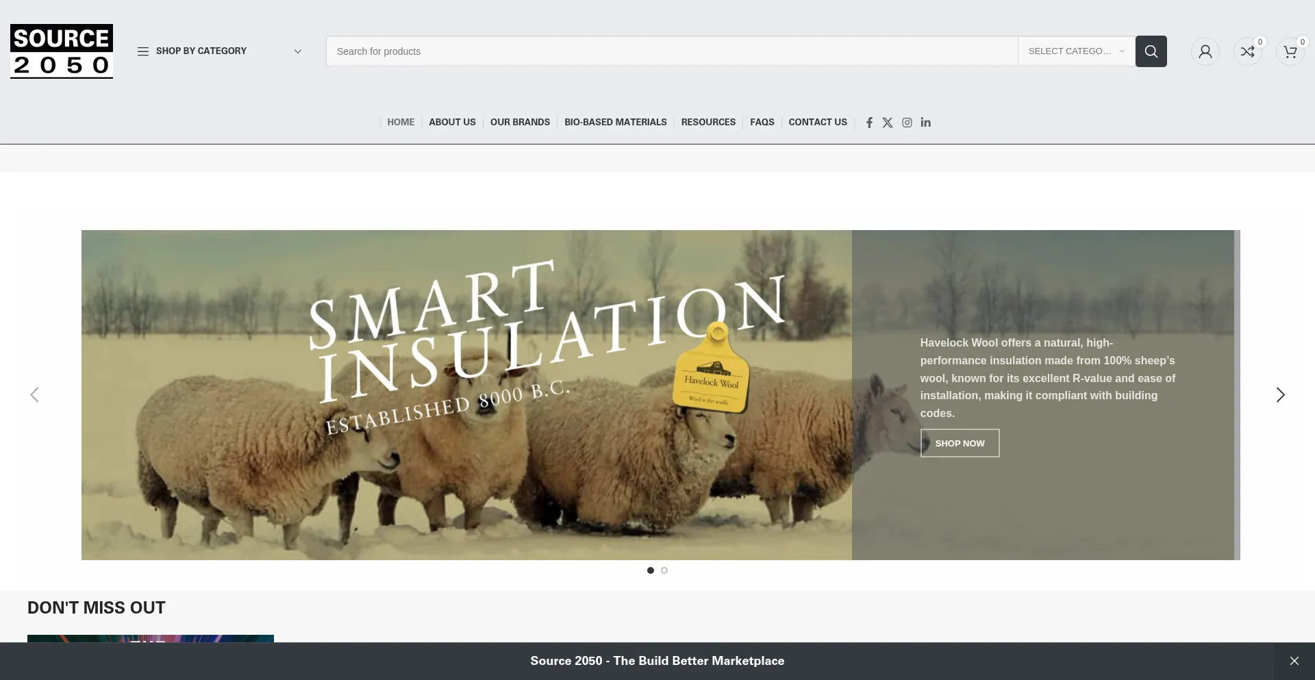 Website screenshot of Source2050.com