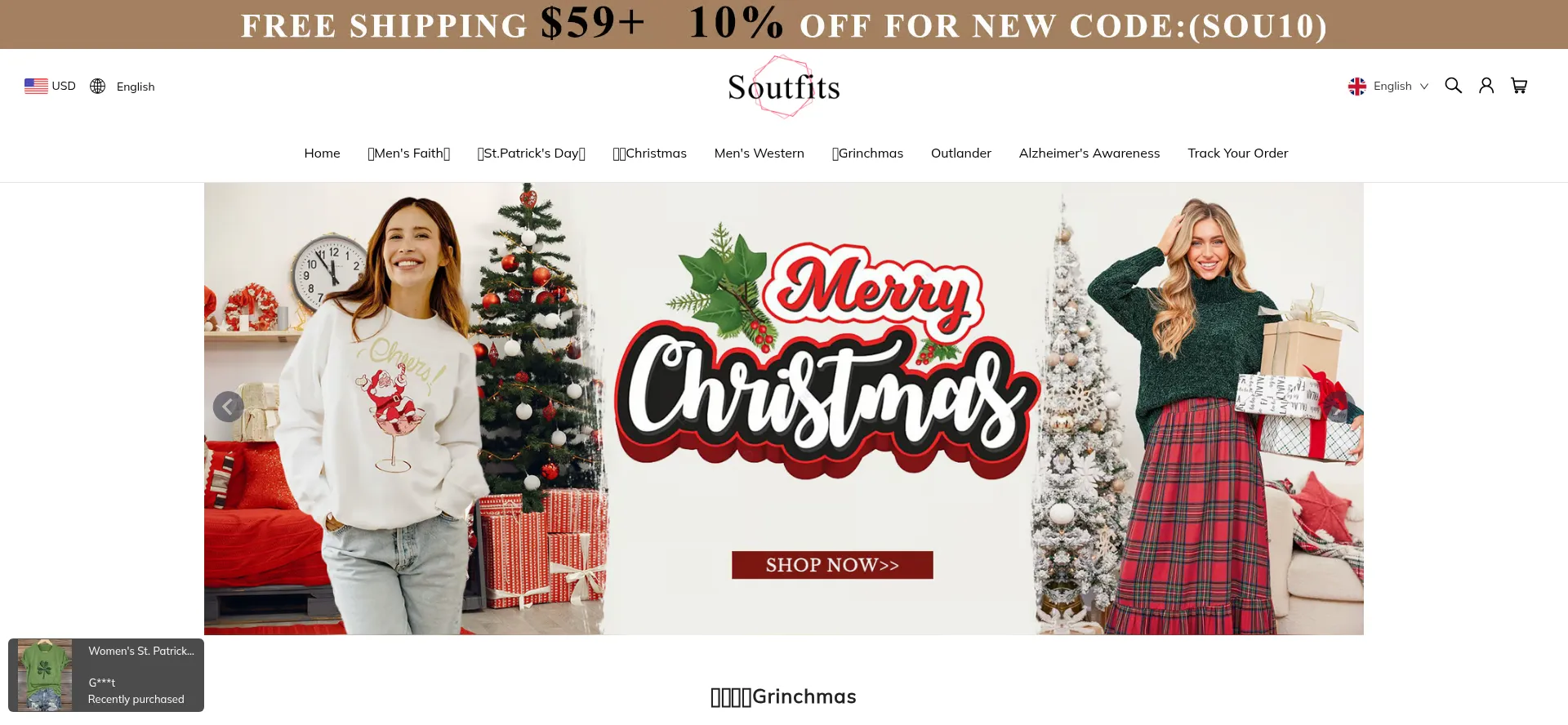 Website screenshot of Soutfits.com