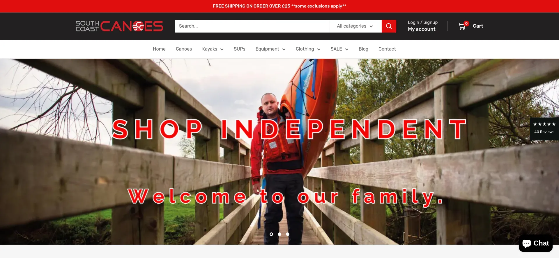 Website screenshot of South-coast-canoes.co.uk