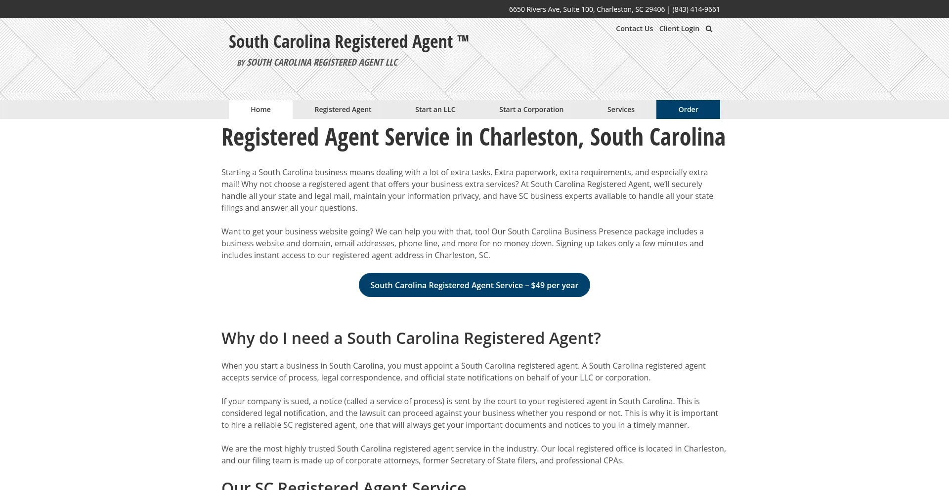 Website screenshot of Southcarolinaregisteredagent.com