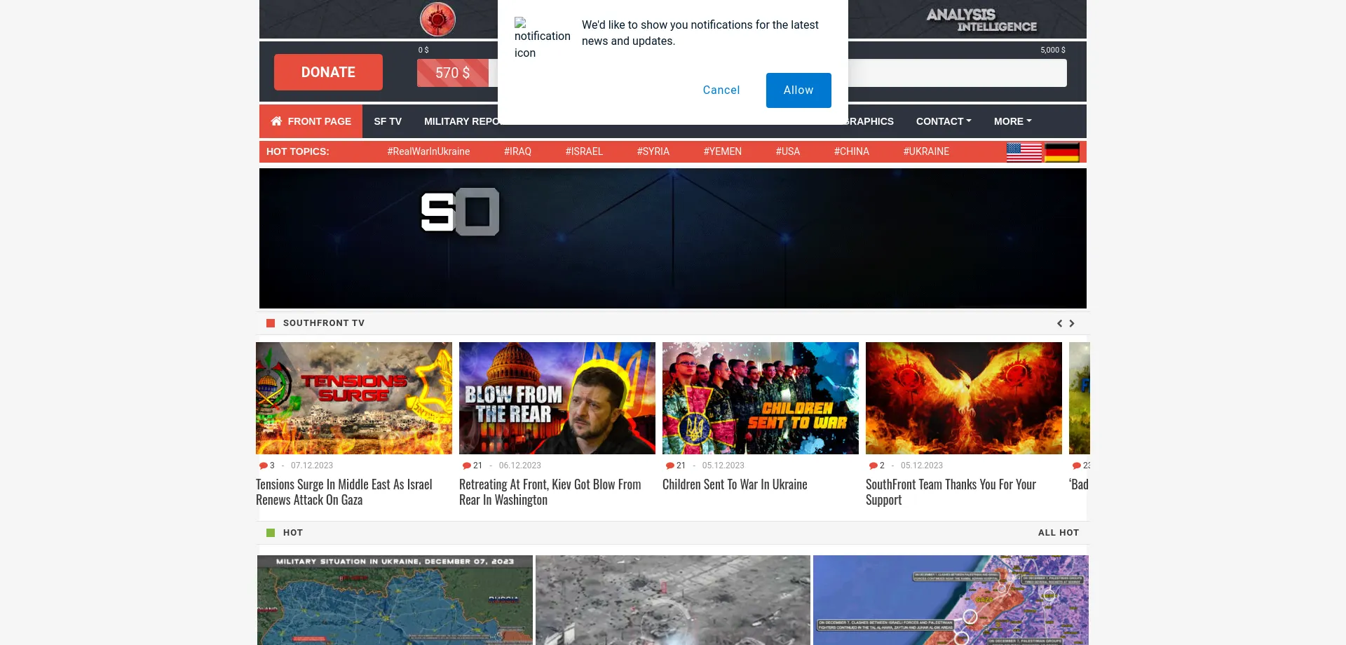Website screenshot of Southfront.press