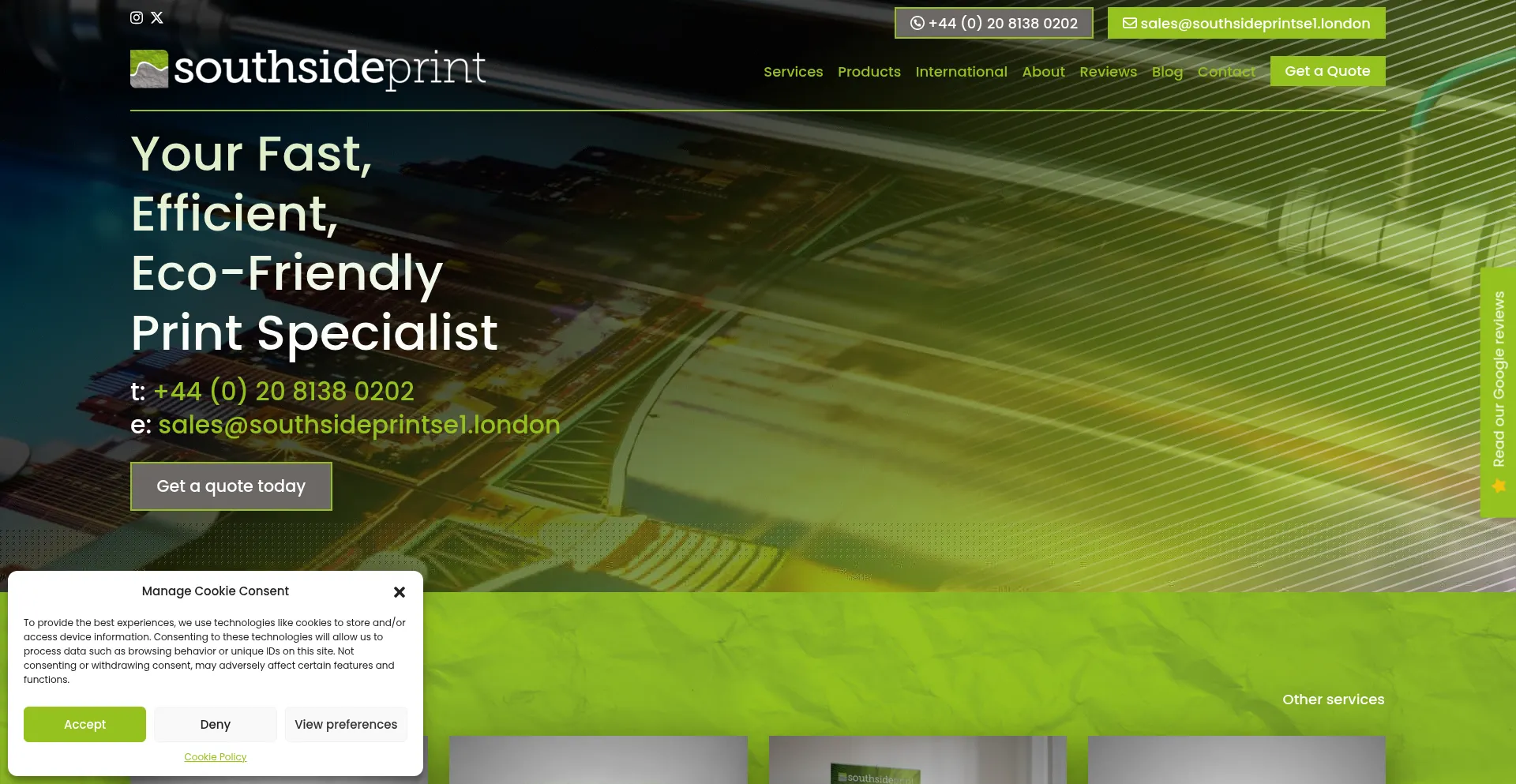 Website screenshot of Southsideprintse1.london