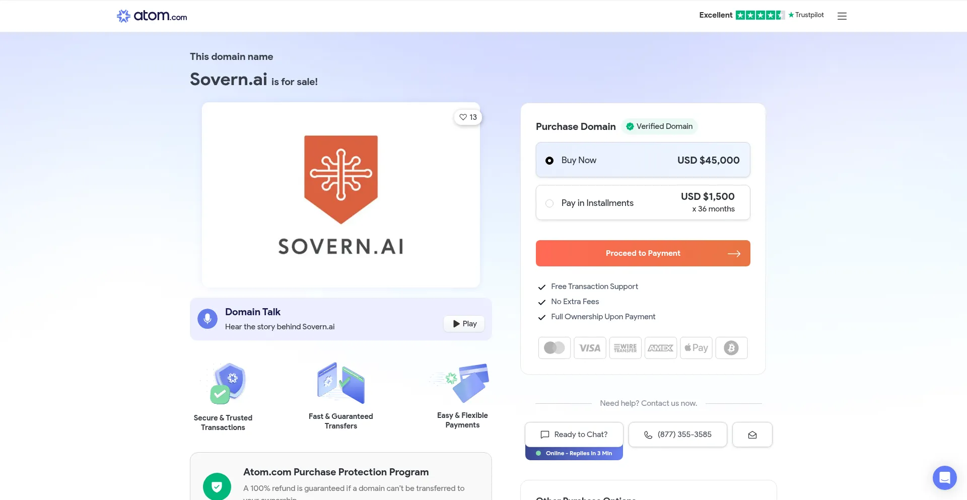 Website screenshot of Sovern.ai