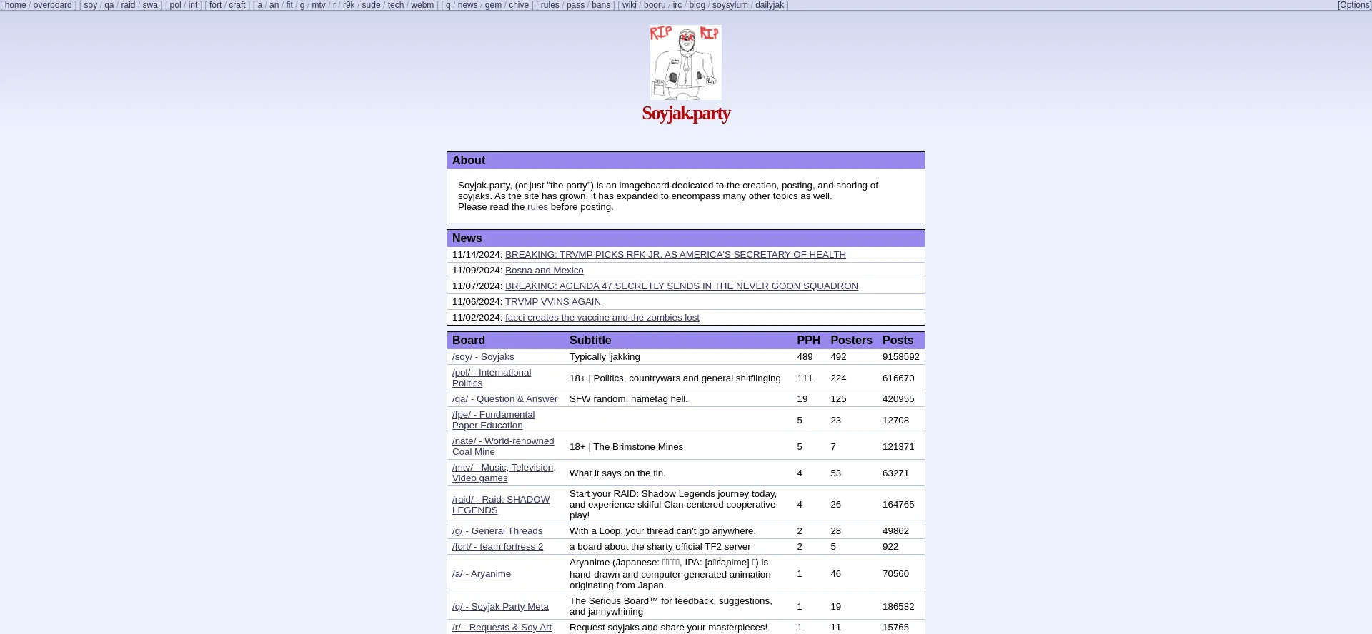 Website screenshot of Soyjak.st