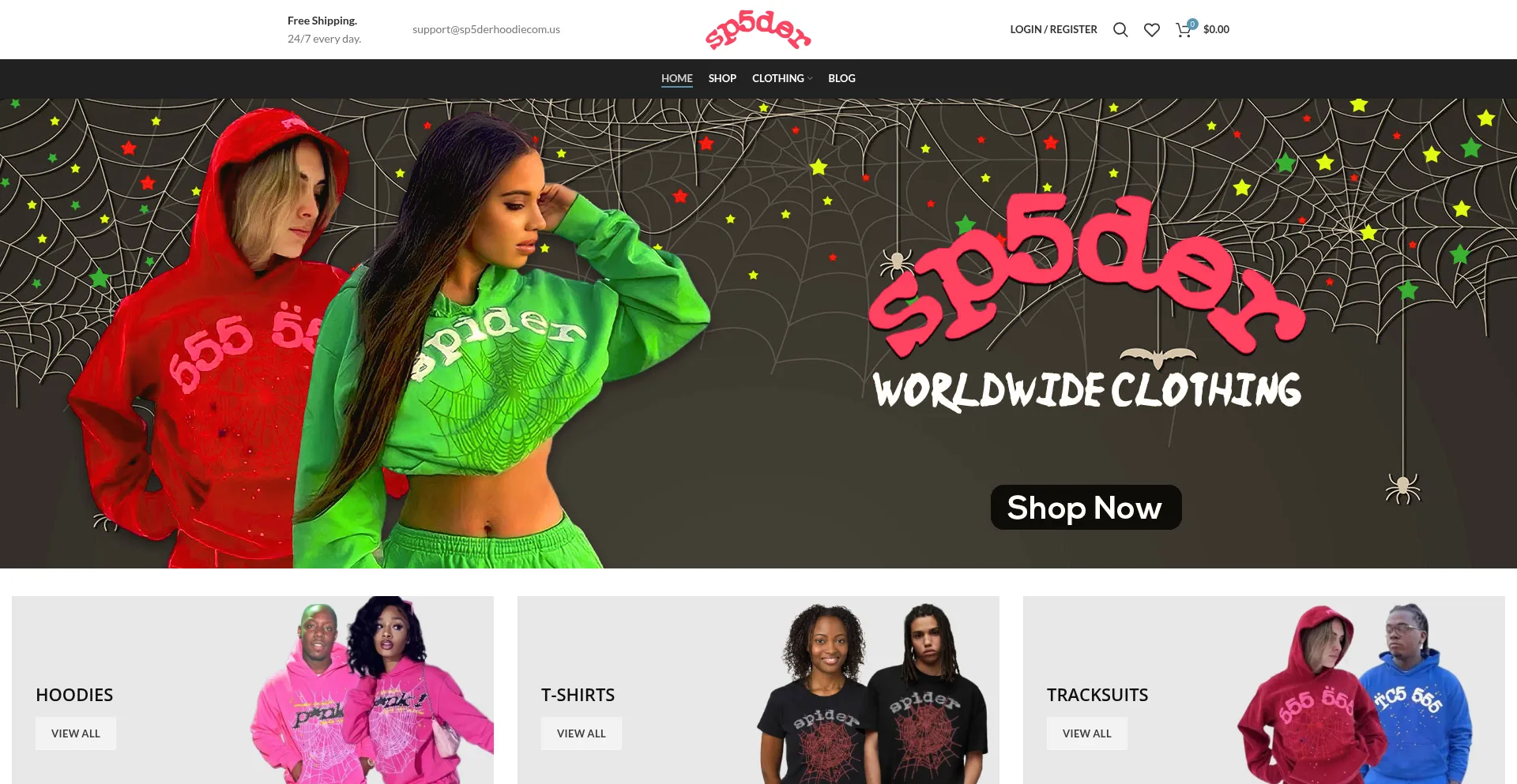 Website screenshot of Sp5derhoodiecom.us